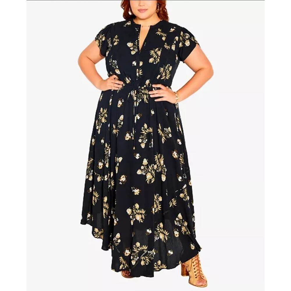 Dark Floral Flowy Boho Maxi Black Free My Soul Dress Sz 20 Western Goth Country